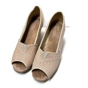 Toms Diamond Canvas Peep Toe Cork Wedges size 10 W (SALE)